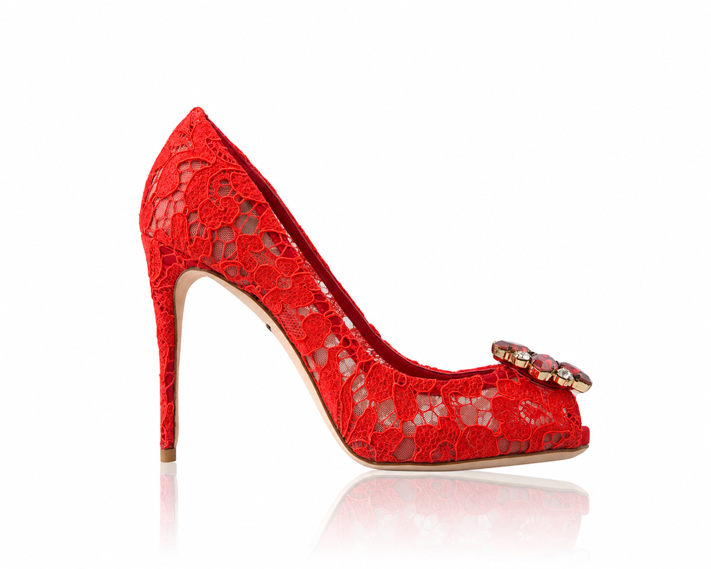 Dolce & Gabbana Red Taormina Lace Crystal Pumps
