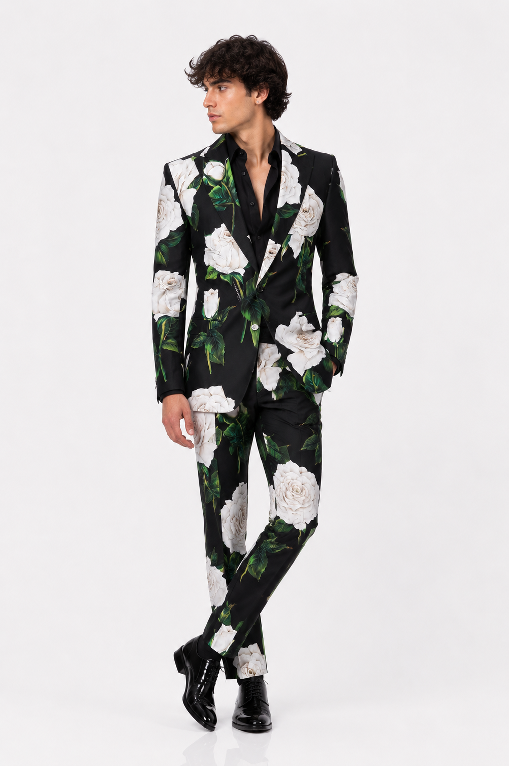 Abito da uomo formale 2 pezzi Dolce & Gabbana in cotone con rose nere