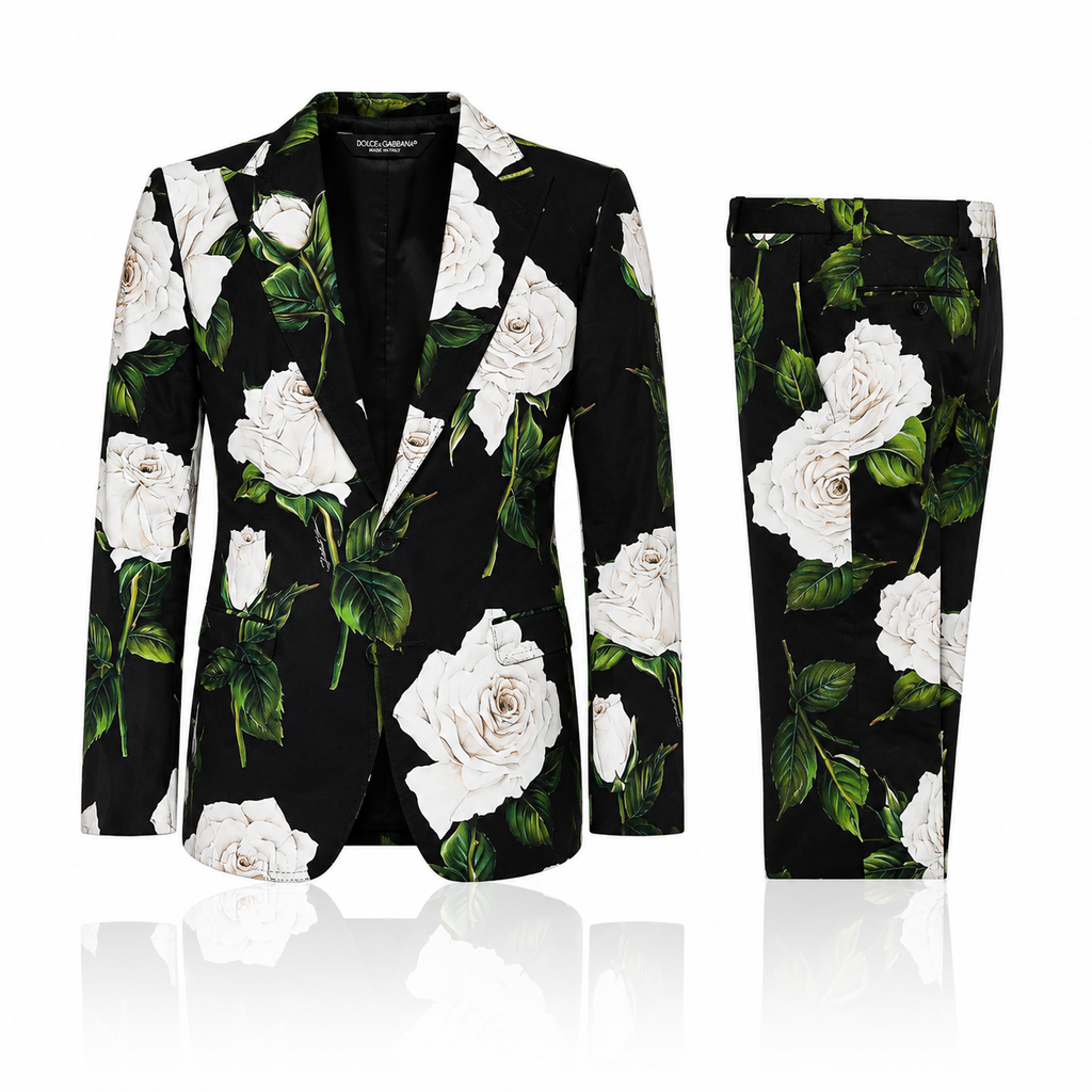Abito da uomo formale 2 pezzi Dolce & Gabbana in cotone con rose nere