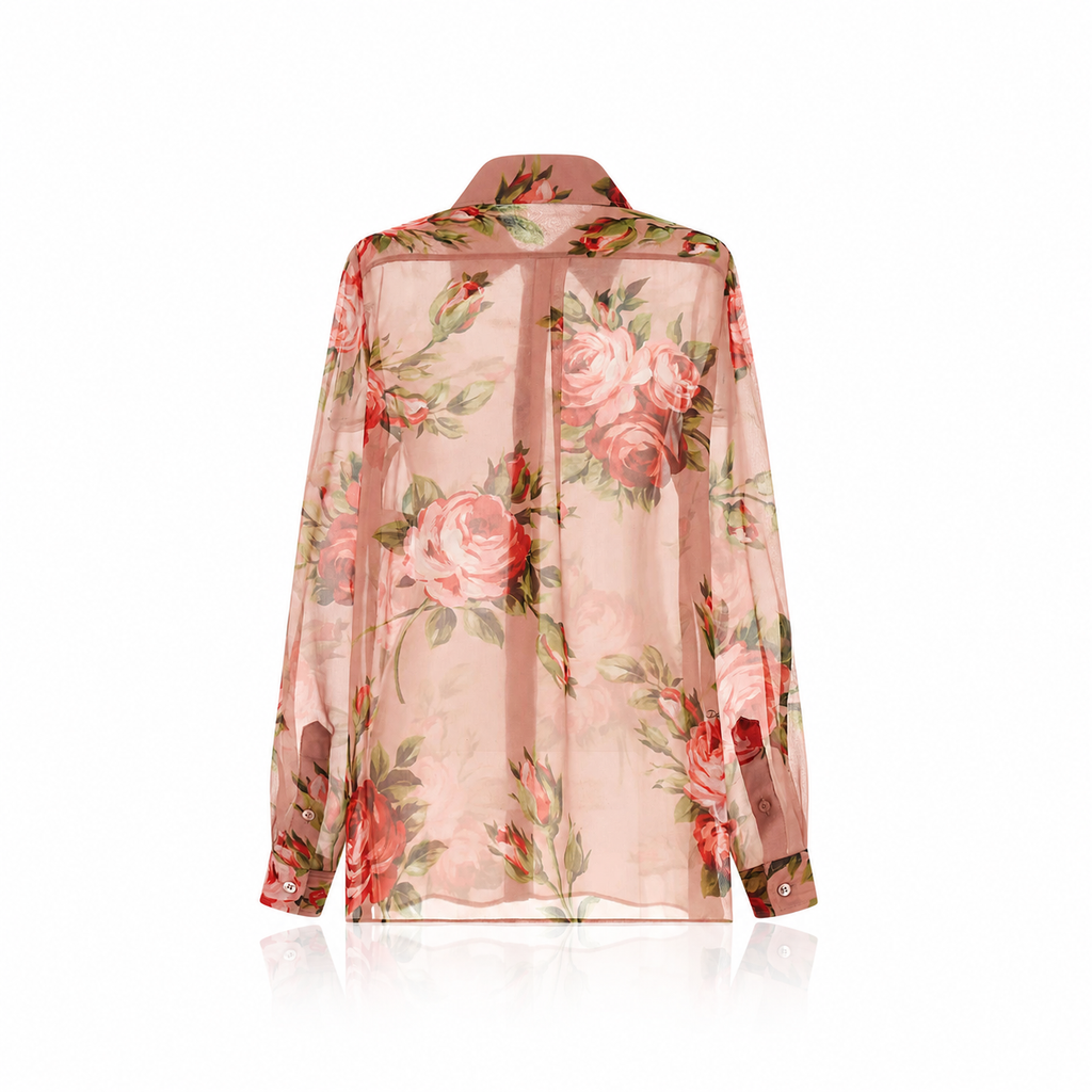 Dolce & Gabbana Bouquet Rose Silk Chiffon Shirt