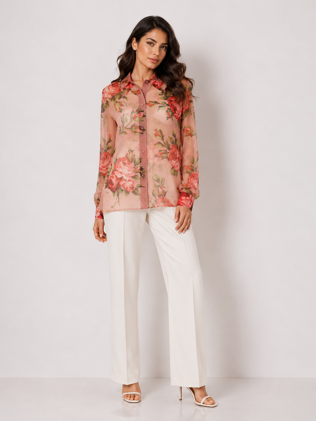 Dolce & Gabbana Bouquet Rose Silk Chiffon Shirt