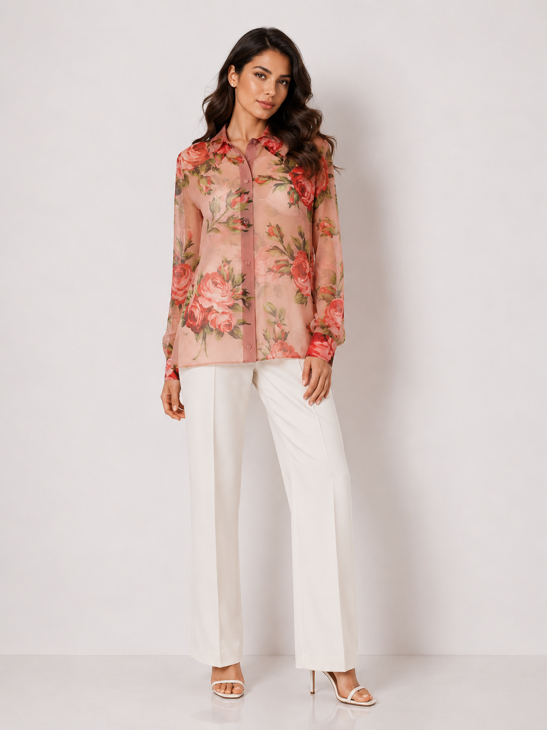 Dolce & Gabbana Bouquet Rose Silk Chiffon Shirt