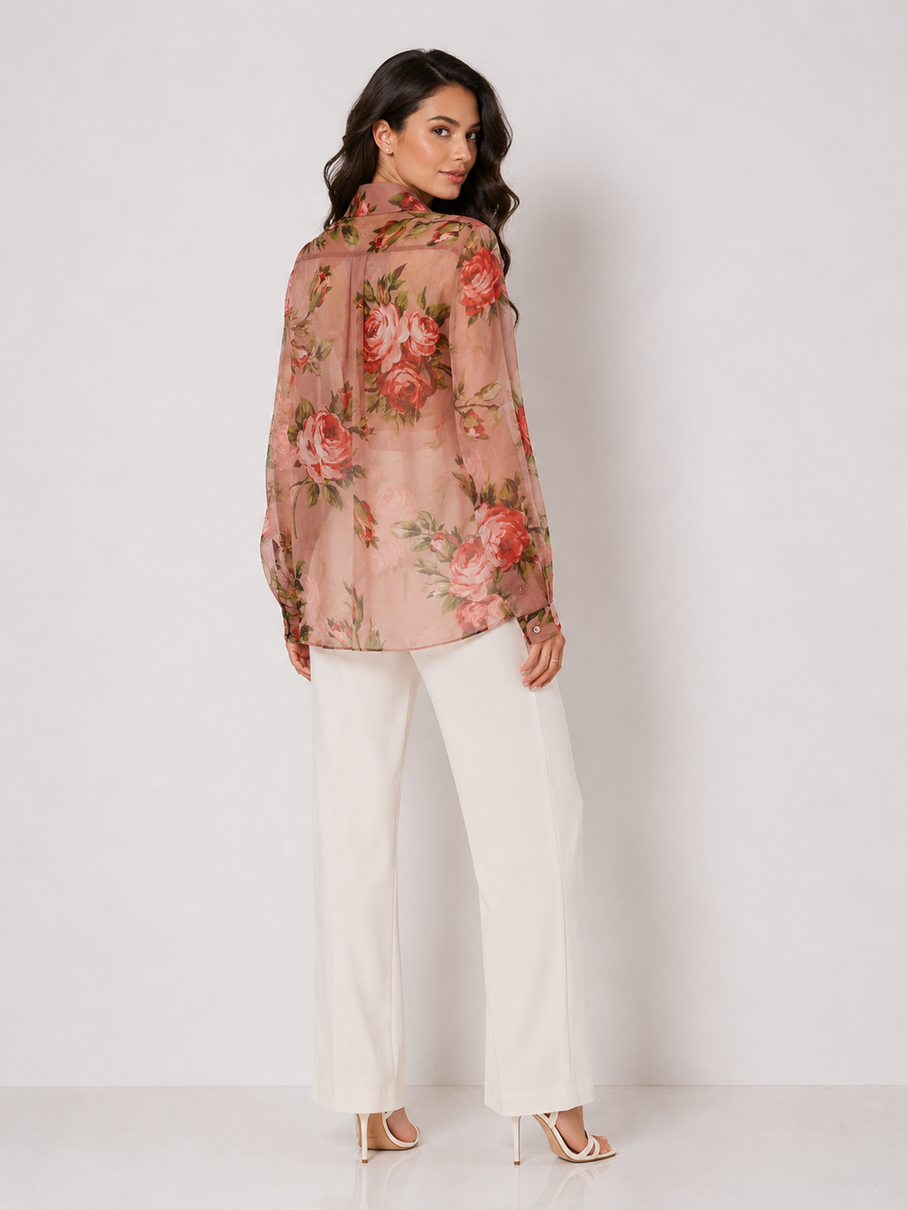 Dolce & Gabbana Bouquet Rose Silk Chiffon Shirt
