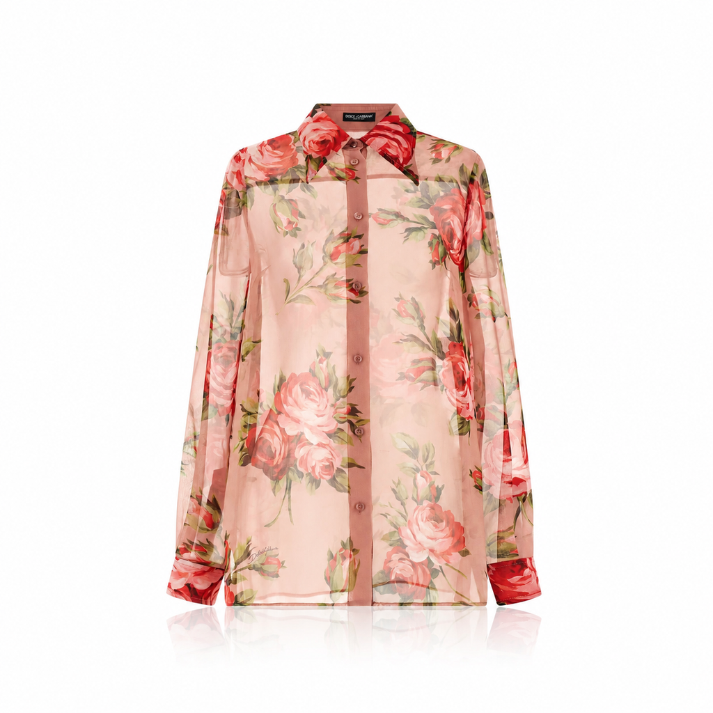 Dolce & Gabbana Bouquet Rose Silk Chiffon Shirt