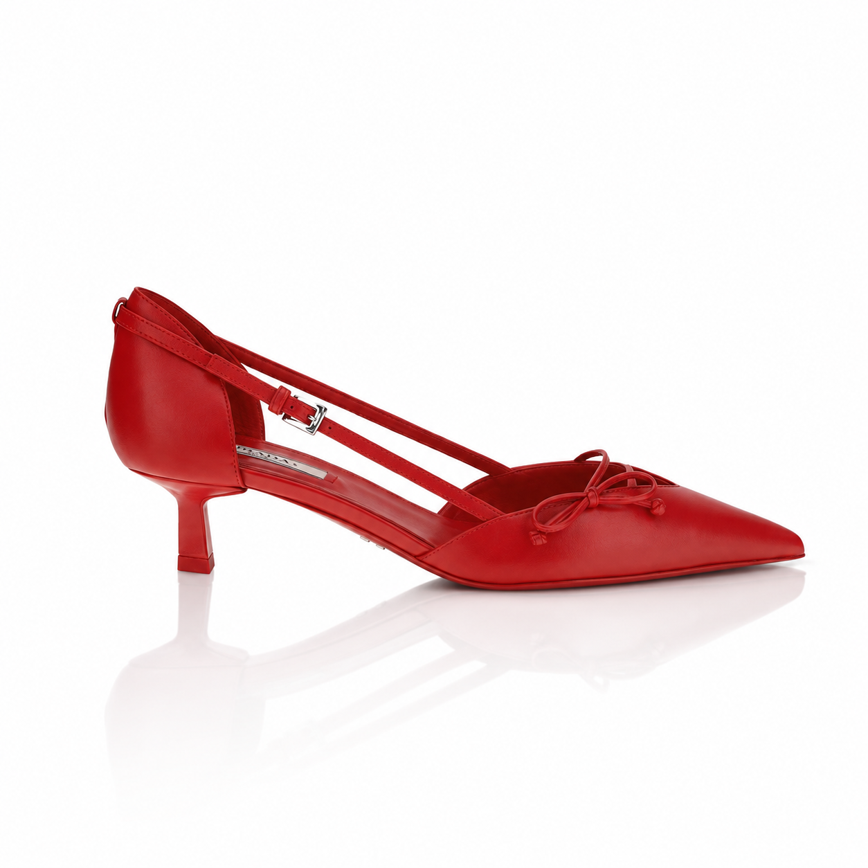 Prada Rosso Side-Cut Leather Bow Pumps