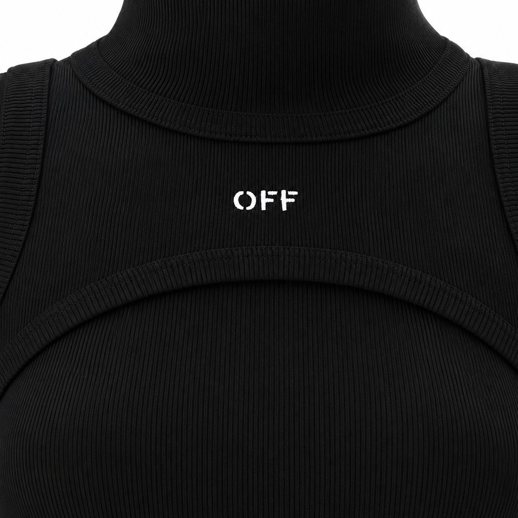 Off-White Stamped Ribbed Turtleneck Dress