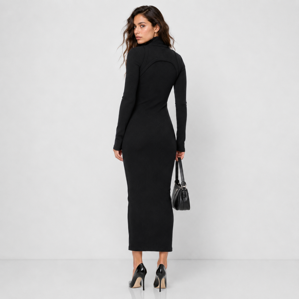 Off-White Stamped Ribbed Turtleneck Dress