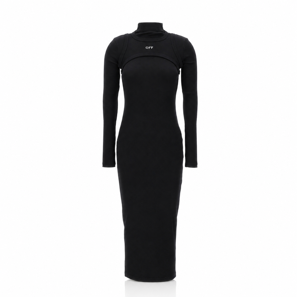 Off-White Stamped Ribbed Turtleneck Dress