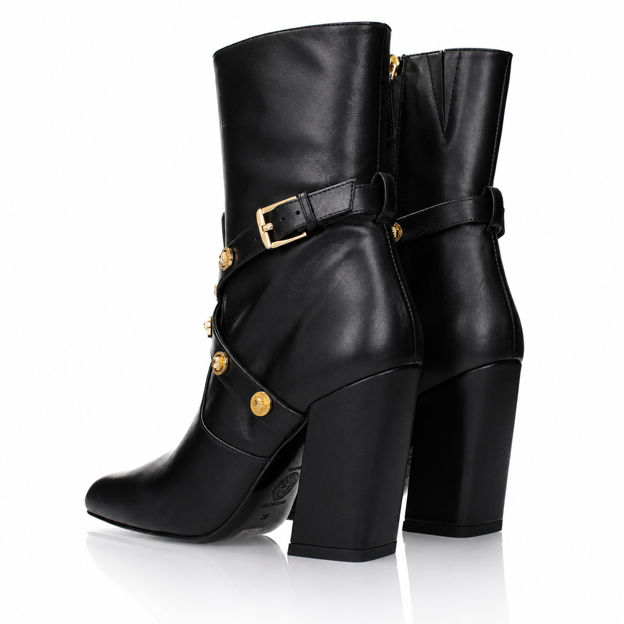Versace La Medusa Studded Harness Black Leather Ankle Boots