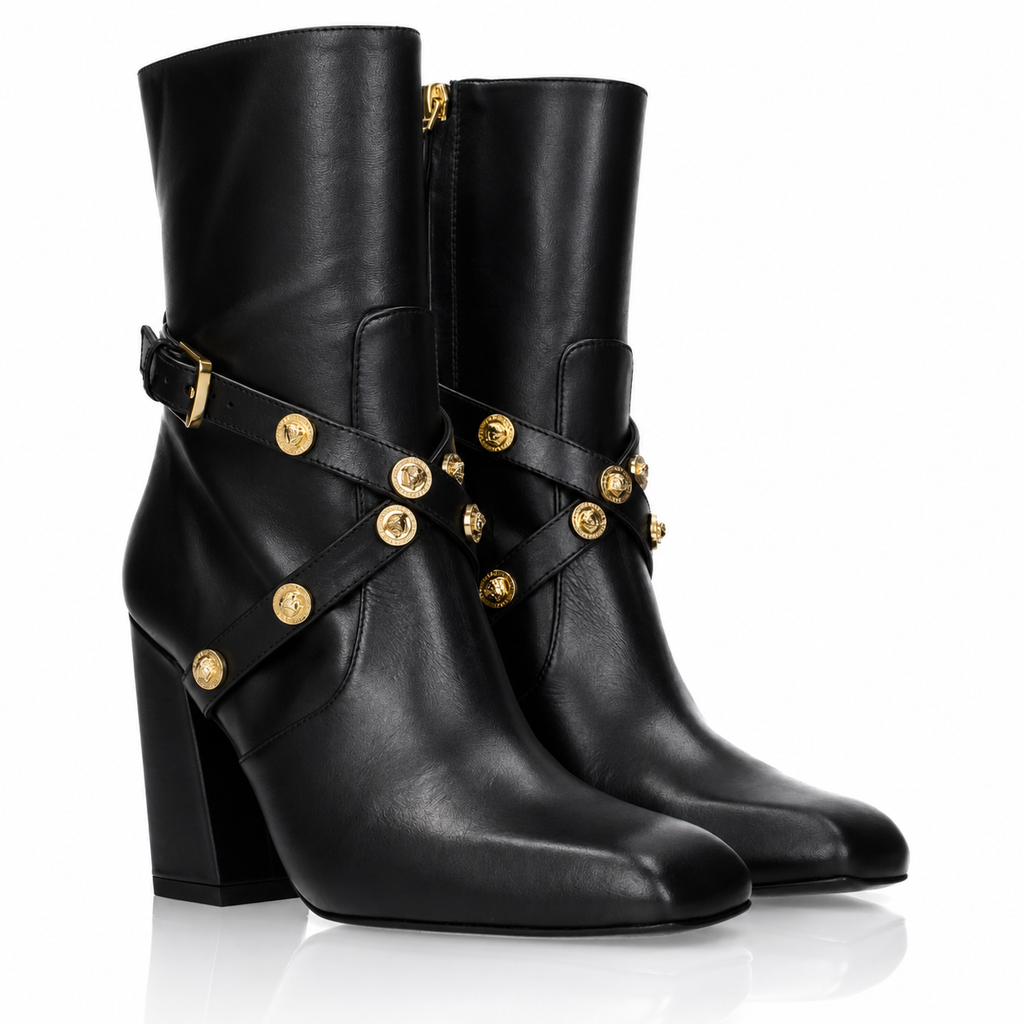 Stivaletti Versace La Medusa con borchie in pelle nera