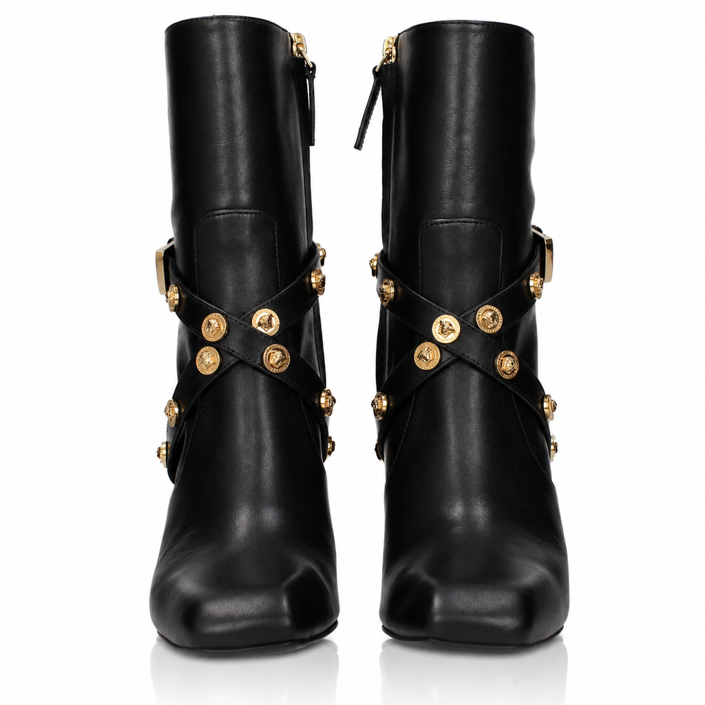 Stivaletti Versace La Medusa con borchie in pelle nera