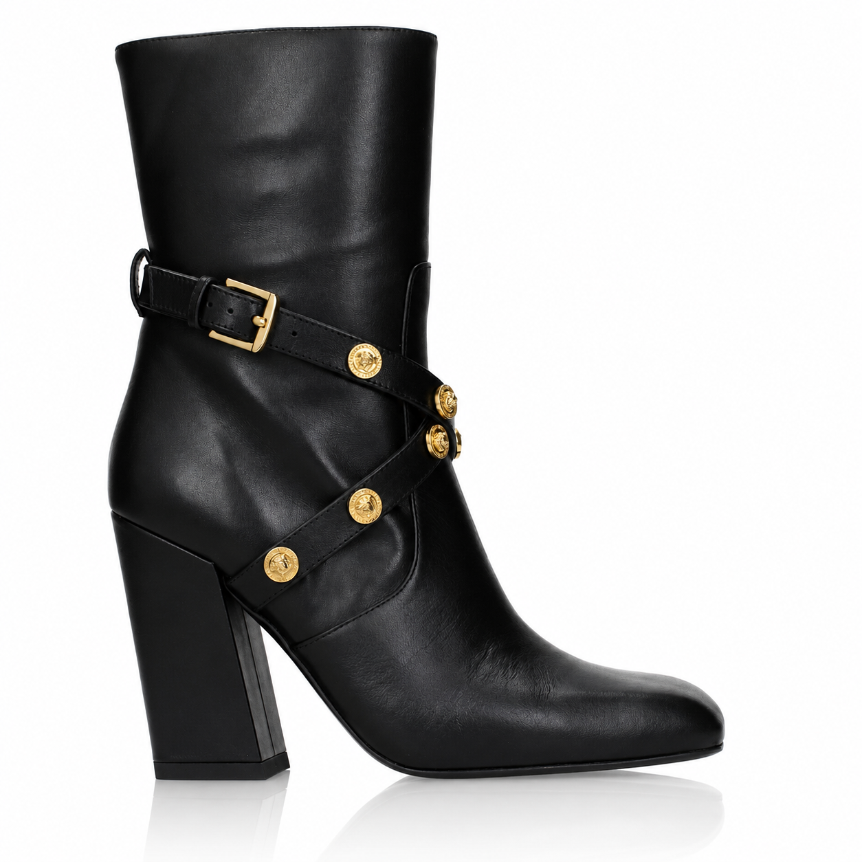 Versace La Medusa Studded Harness Black Leather Ankle Boots