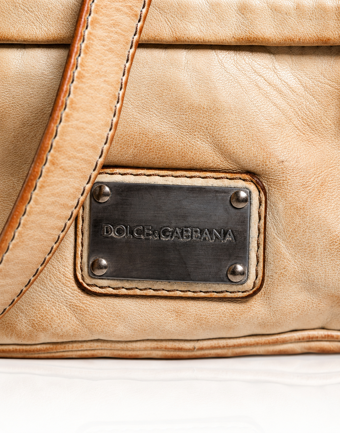 Dolce & Gabbana Beige Vintage Distressed Leather Crossbody Bag