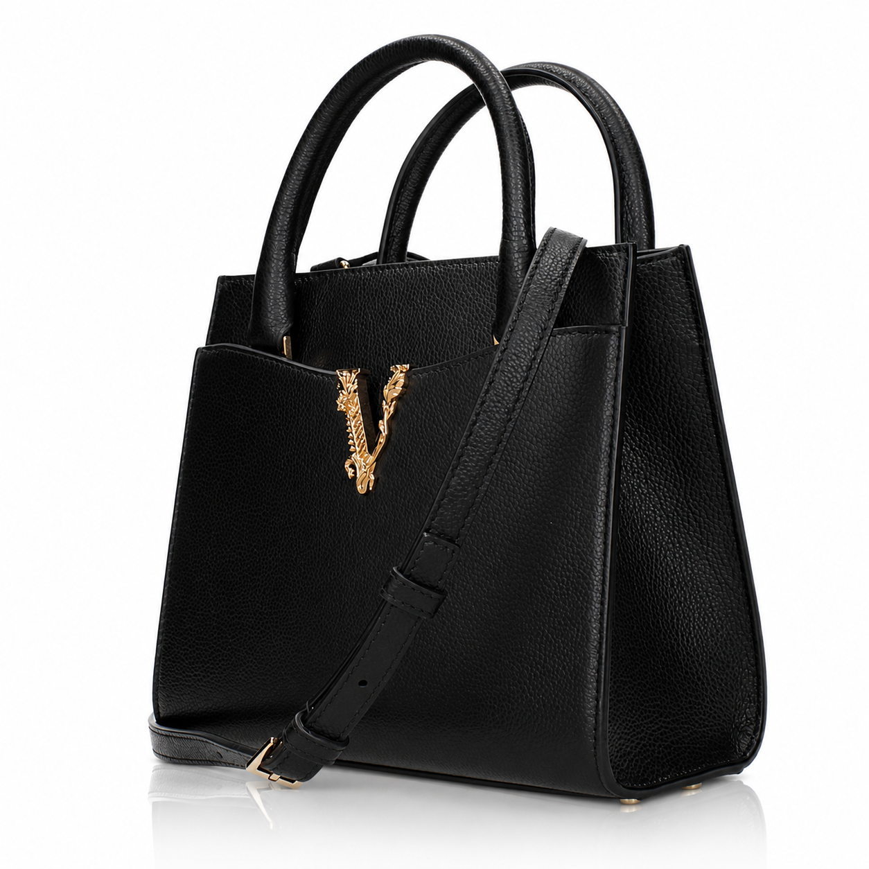Versace Virtus Black Leather Tote