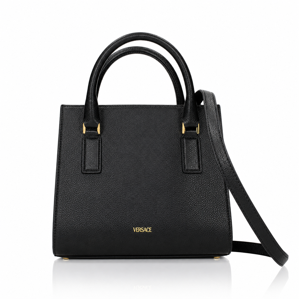Versace Virtus Black Leather Tote