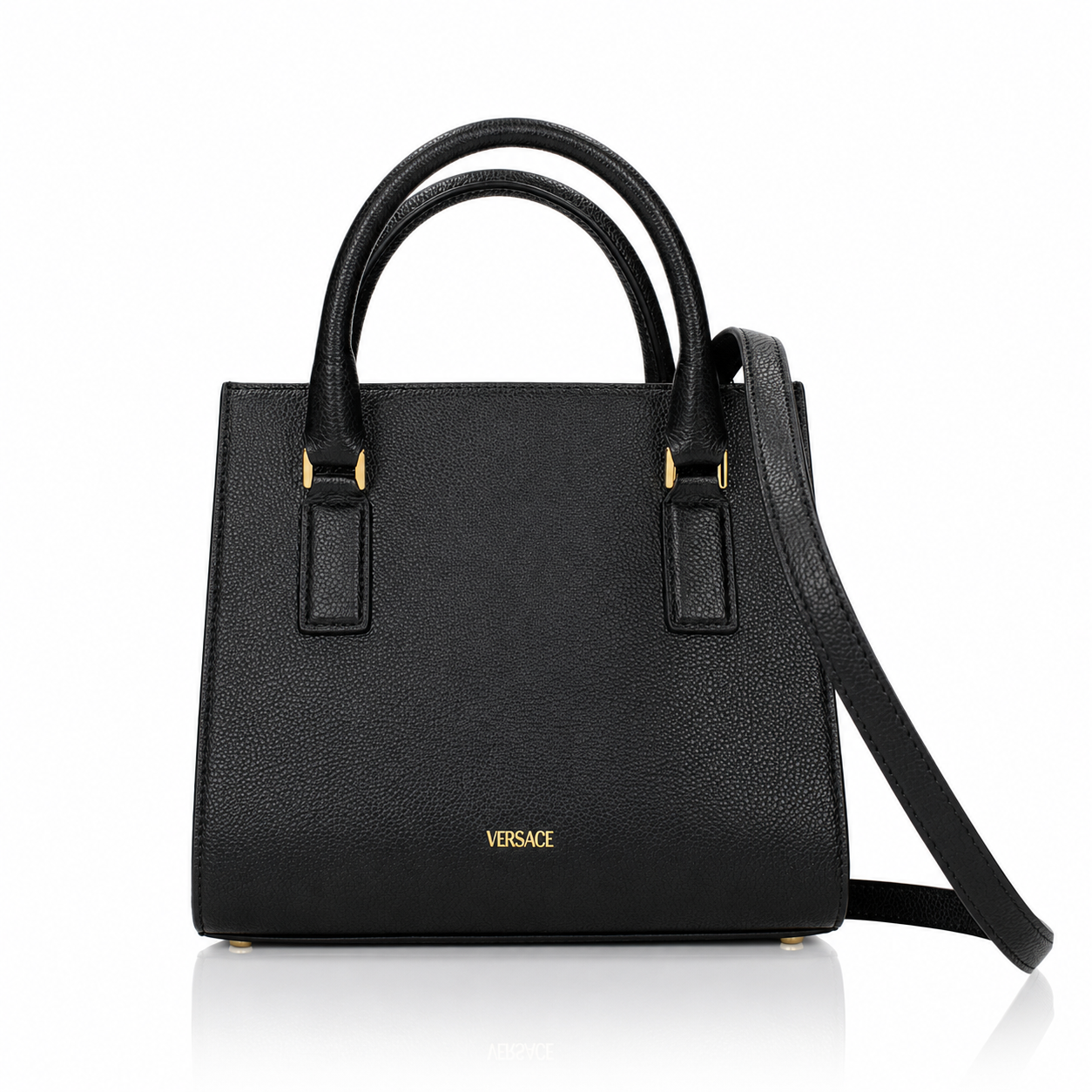 Versace Virtus Black Leather Tote