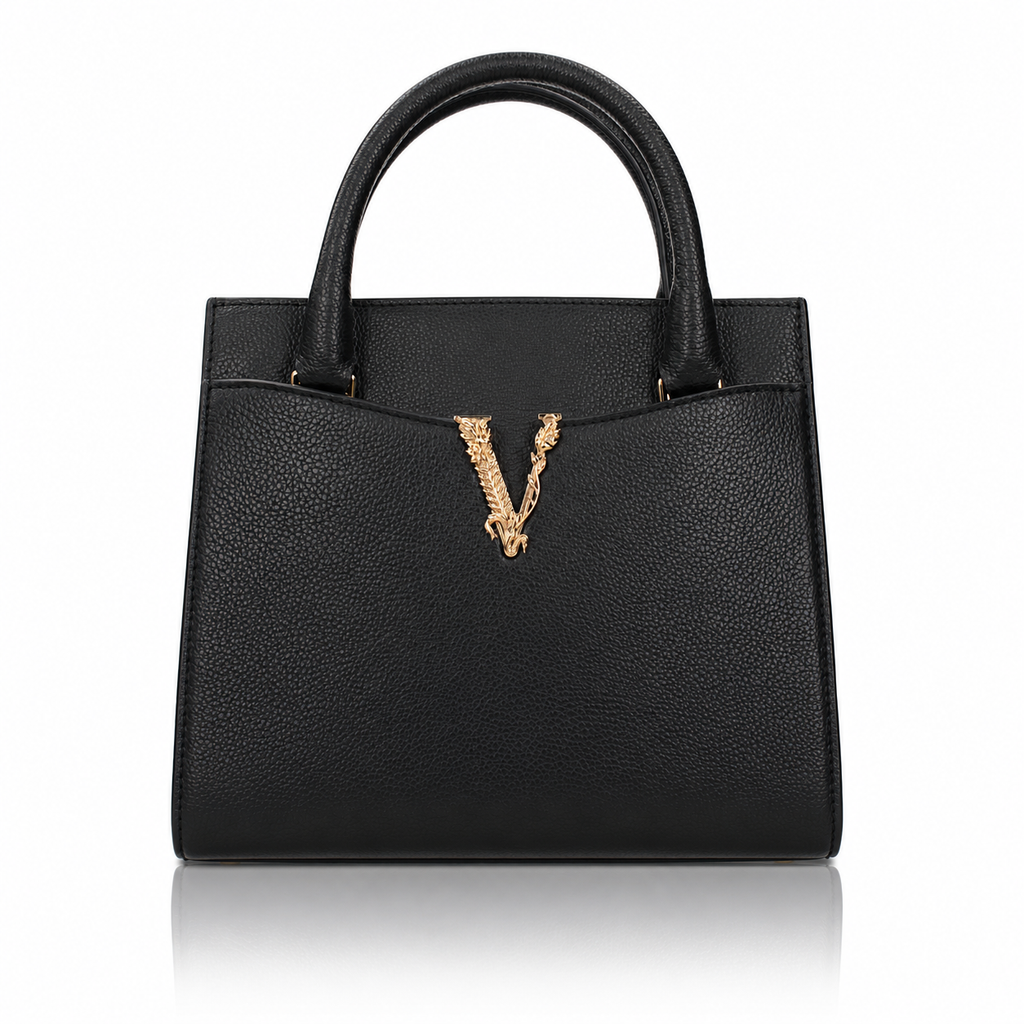 Versace Virtus Black Leather Tote