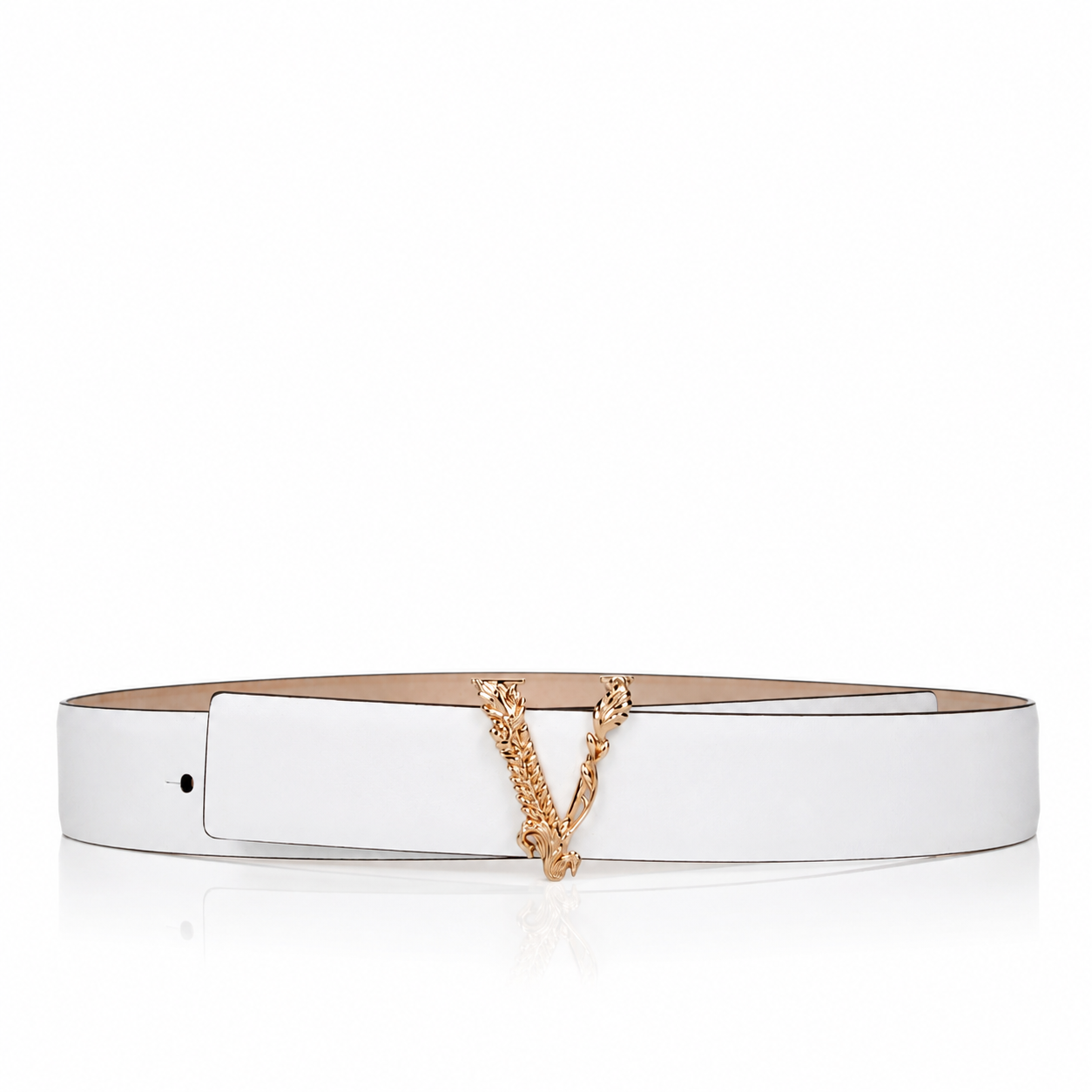 Versace Virtus Barocco V White Leather Belt