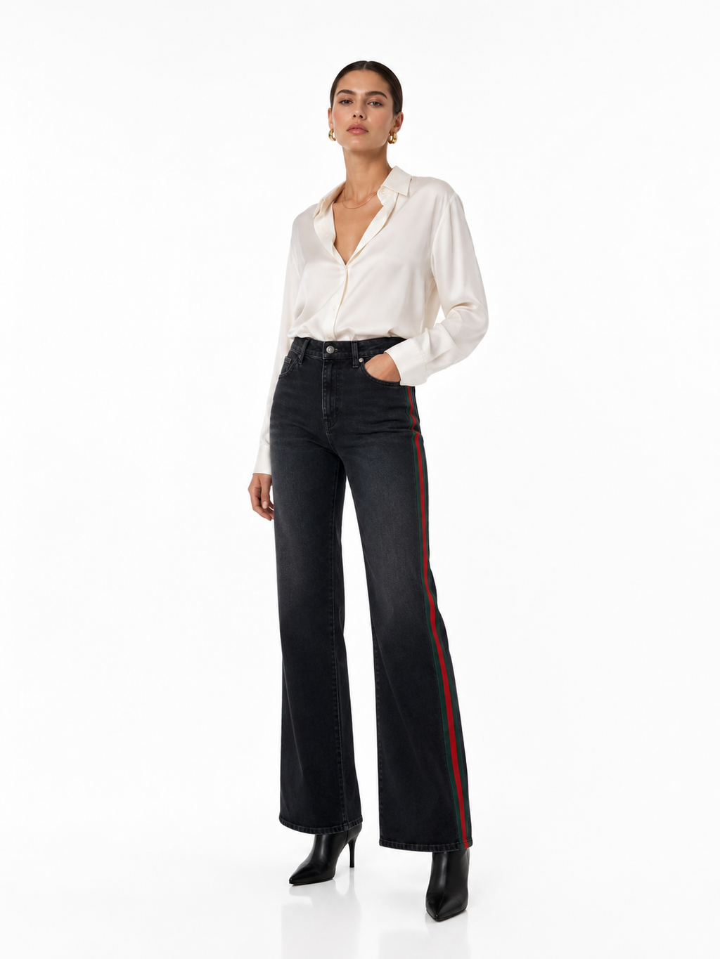 Gucci Web-Stripe Faded Black Denim Jeans