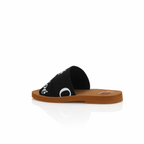 Chloé Woody Black Linen Flat Sandals