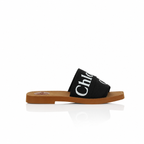 Chloé Woody Black Linen Flat Sandals