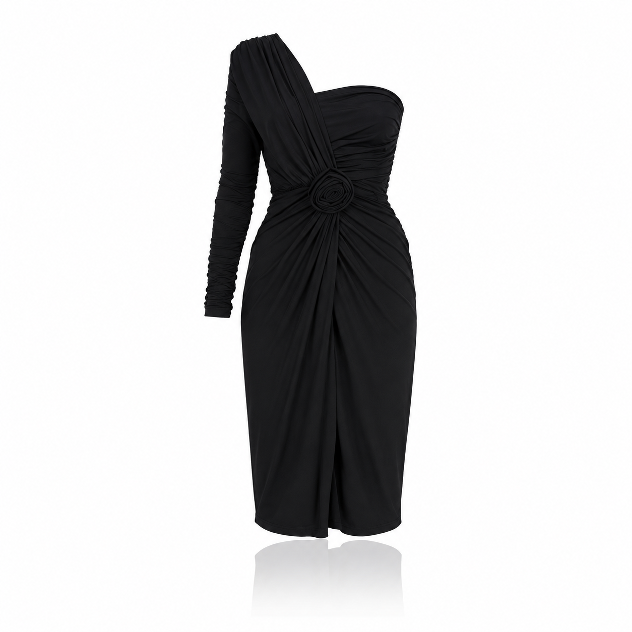 Abito in lana Dolce & Gabbana nero avvolgente a tubino monospalla