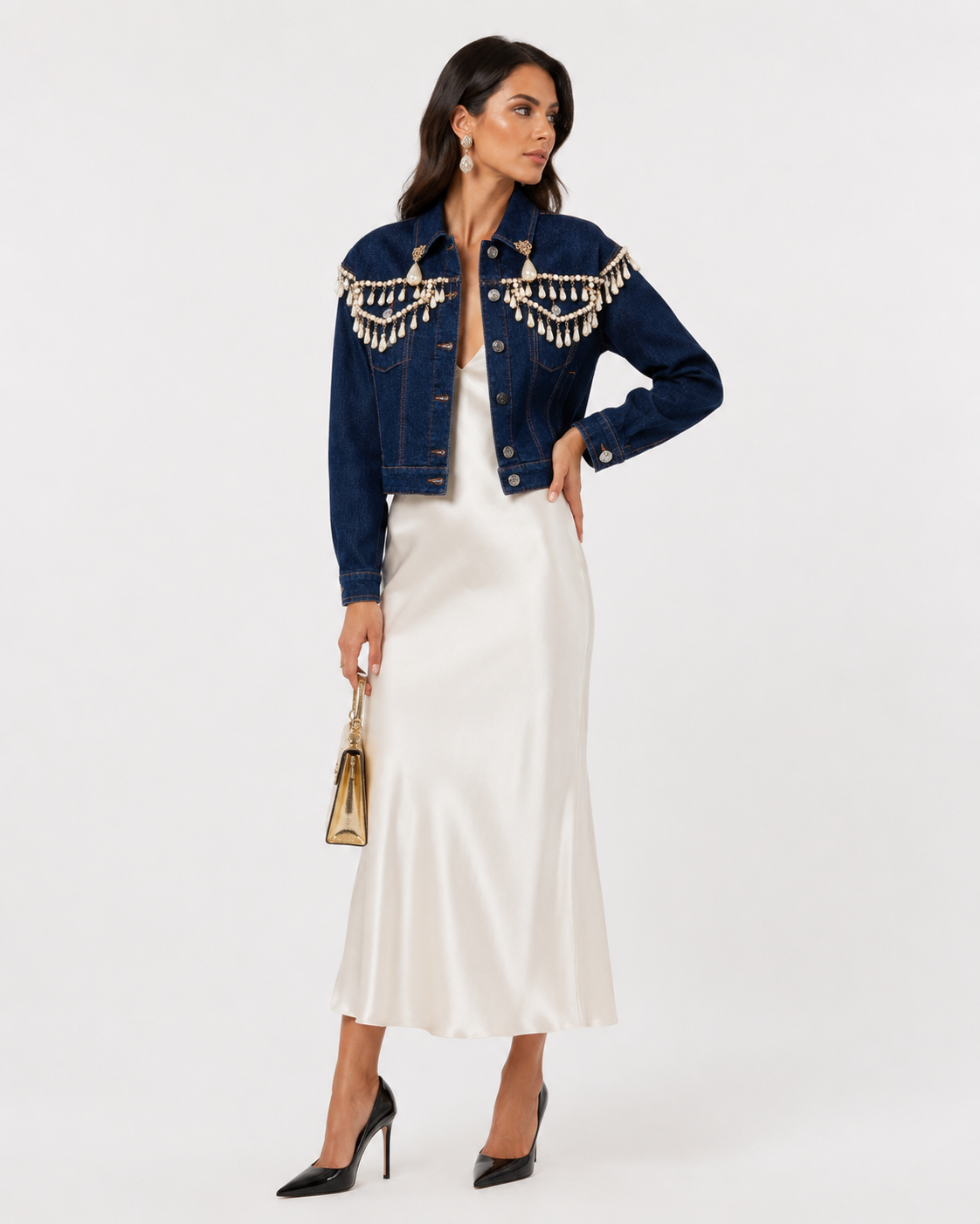 Dolce & Gabbana Crystal and Pearl Denim Jacket