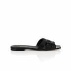 Saint Laurent Noir Tribute Nu Pieds 05 Flat Leather Sandals