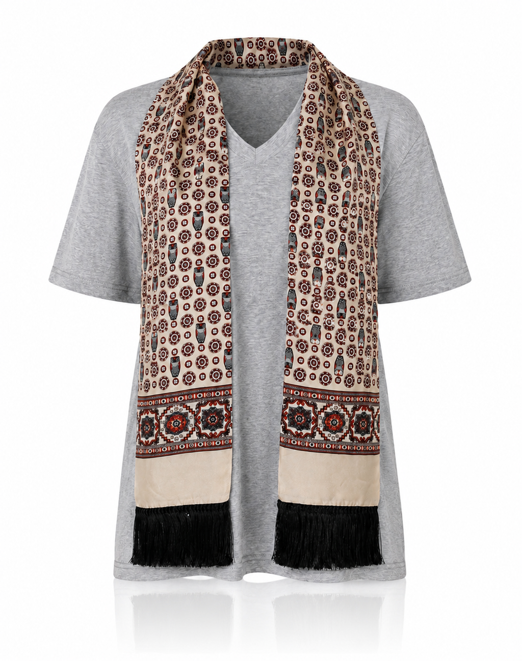 Dolce & Gabbana Owl Silk Scarf Integrated T-Shirt